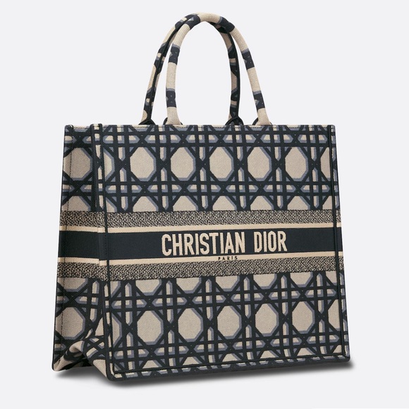 Christian Dior Book Tote Oblique Canvas Medium Blue Macrocannage Embroidered Bag - Picture 3 of 9